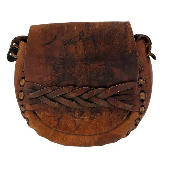 Vintage Boho Coastal Cowgirl Leather Hand Tooled Saddle Bag With Braided Strap - Image 4