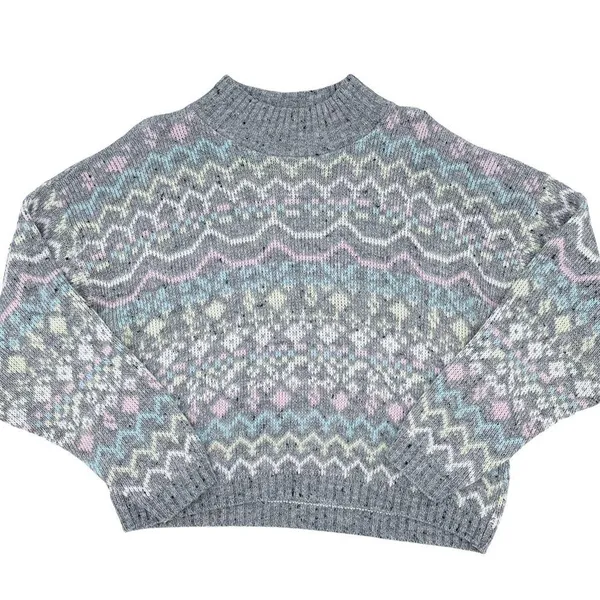 Vintage 80s 90s Croquet Club Women's Soft Pastel Grey Acrylic Knit Sweater Ski - Image 3