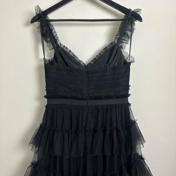 BETSY & ADAM Tiered Ruffle Tulle Gown in Black Size US 4 - Image 7
