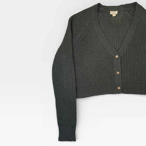 Takeout Women's Dark Green Knit Button Down Cardigan Sweater MEDIUM - Image 2