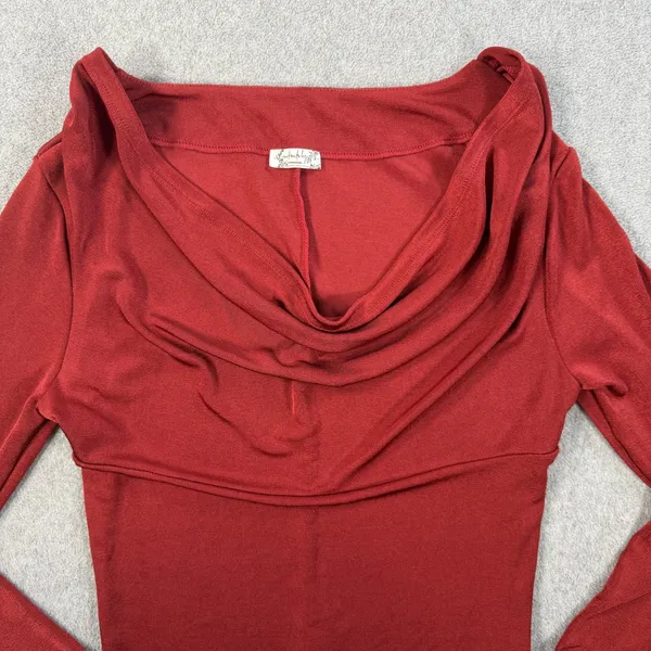 Intimately Free People Women's Large Red Cowl Neck Long Sleeve Cropped Top - Image 2