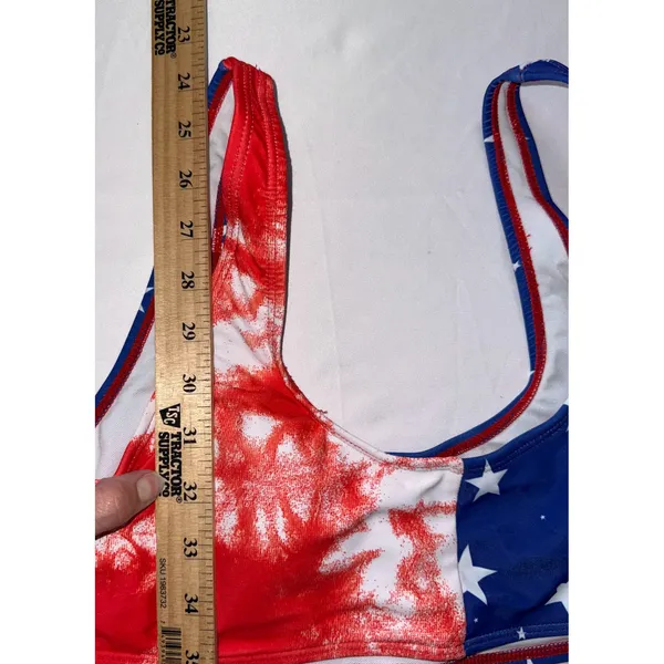 SHEIN Bikini Set Women‎ XL Red White Blue Stars Tie Dye Patriotic Swimsuit NEW - Image 4