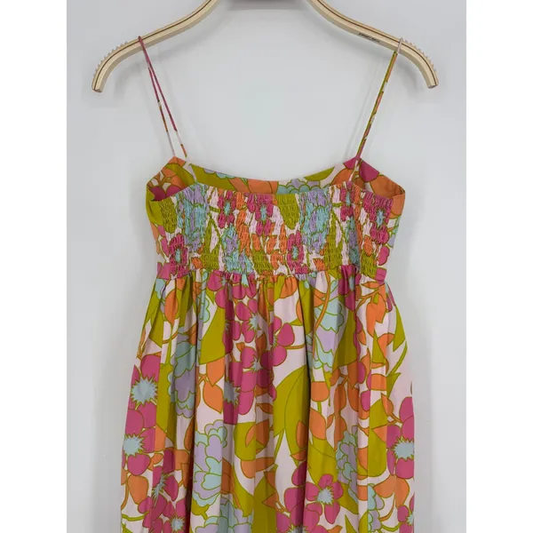 S/W/F En-Flowered Midi Dress Medium Pink‎ Floral Retro Mod Boho Sundress Cotton - Image 8