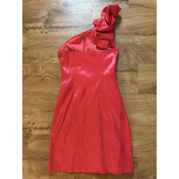 Arden B Dress One Shoulder Womens XS Extra Small Red Orange Rosette Stretch - Image 9