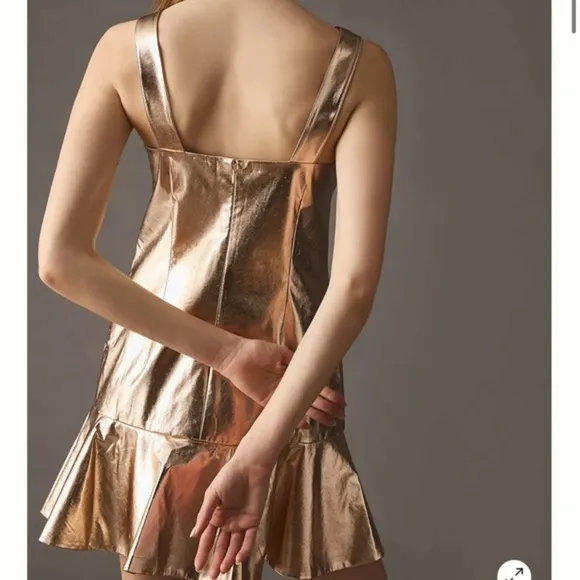 MARE MARE ANTHROPOLOGIE Gold Metallic V-Neck Dress Mini Size L‎ NWT - Image 3