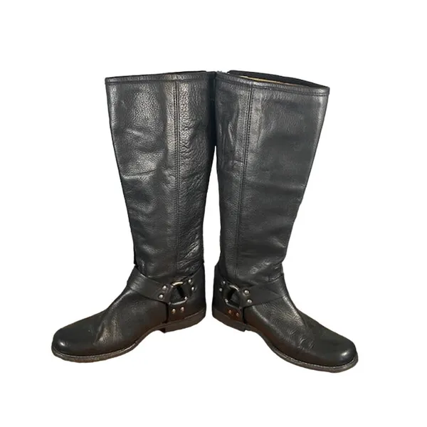 Frye Women’s Black Leather Phillip Harness Tall Riding Boots Back Zip Size 6 - Image 4