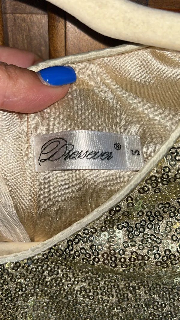 Dressever Short-Sleeve V Neck Gold Sequins Party Knee Length Dress Women Size S - Image 9