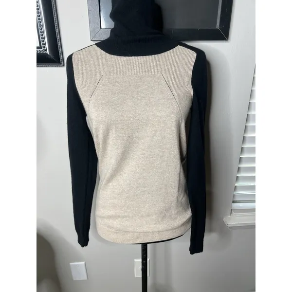 Vince Cashmere Sweater Women's XS COLORBLOCK black/beige Turtleneck Long‎ Sleeve - Image 10