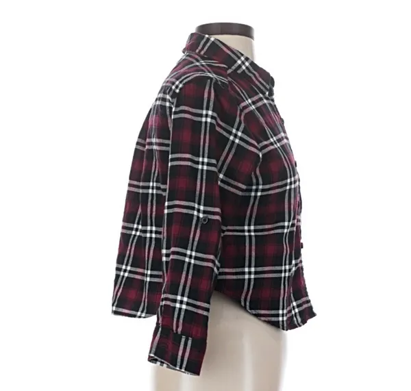 Forever 21 Burgundy and Navy Plaid Cropped Flannel - Image 3