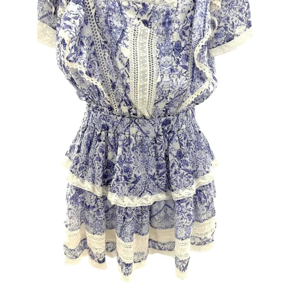 Olivaceous Floral Toile‎ Crochet Lace Tiered Ruffle Dress Cottagecore Small - Image 3