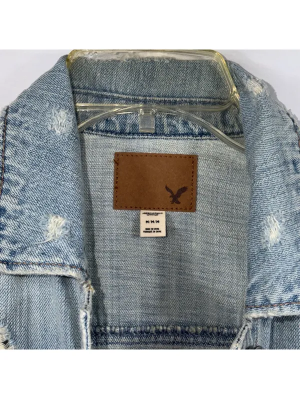 American Eagle Distressed Denim Vest Women’s Medium Light Wash Jean Vest - Image 5