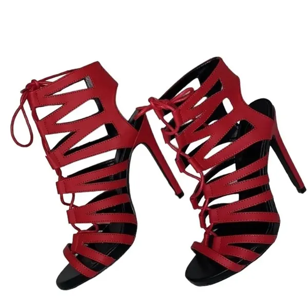 Women's Open Toe Strappy Red Sandals (Size 7) Red - Image 5