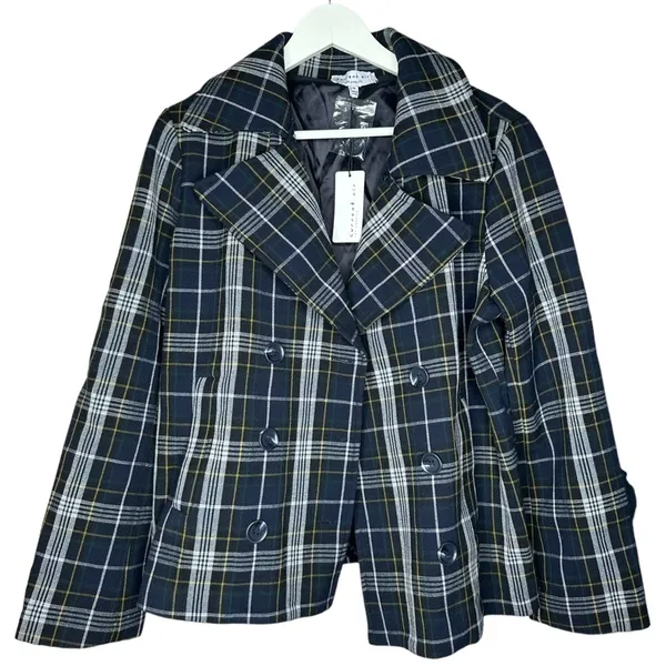 Anthropologie Current Air Plaid Double Breasted Coat Medium - Image 2