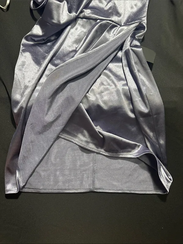 Lulu's Satin Mini Slip Dress in Slate Blue - Image 3