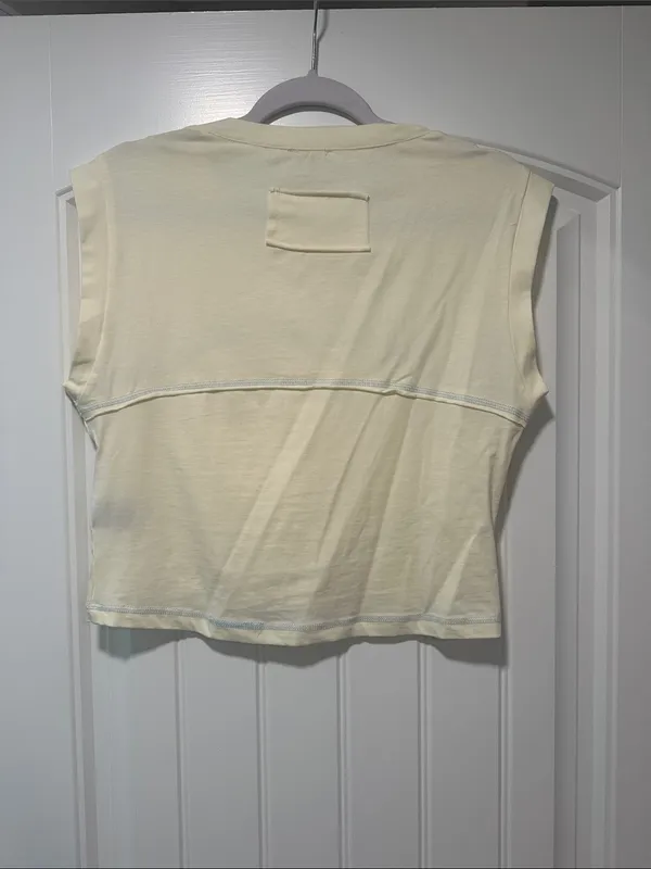 POL Cream Cropped Sleeveless Top with Dark Bead Trim - Image 4