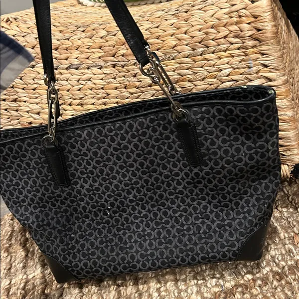 Coach Madison Op Art Needlepoint East West Tote- Black - Image 4