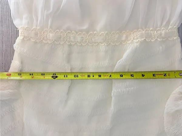 Vintage 1960s / 70s sheer tulle wedding dress white cream w/ long detail sleeves - Image 7