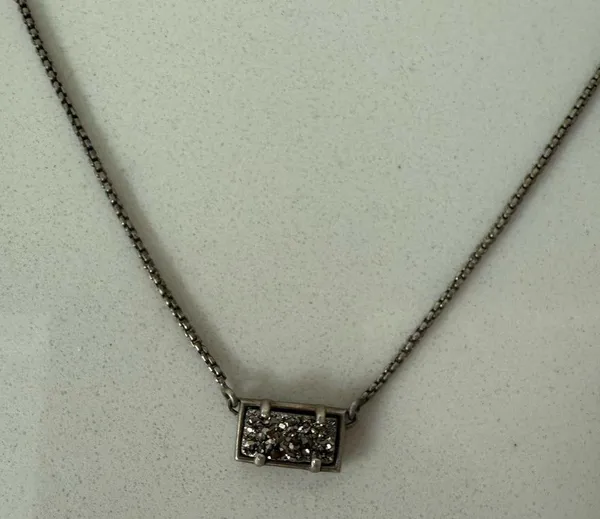 Kendra Scott Pattie Platinum Drusy Pendant Necklace Silver Tone Chain - Image 3