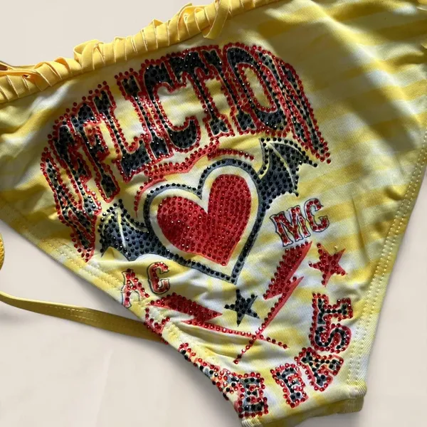 Affliction Yellow Fringe Statement Bikini Bottoms| Size XS McBling Y2K - Image 3