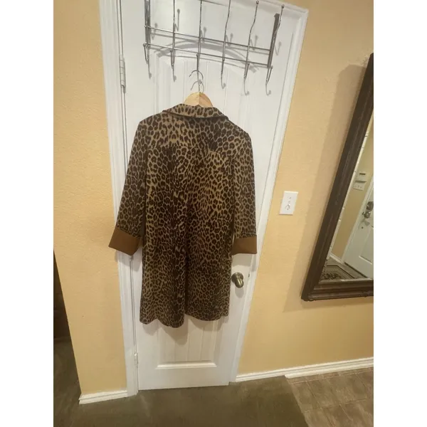 Zara Join Life Leopard Print Faux Leather Overcoat M Open Front Lined Pockets - Image 8