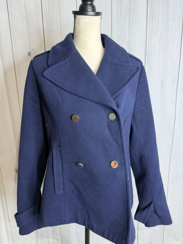 Crown & Ivy Double Breasted Navy Blue Pea Coat Pockets Women’s Sz M - Image 4