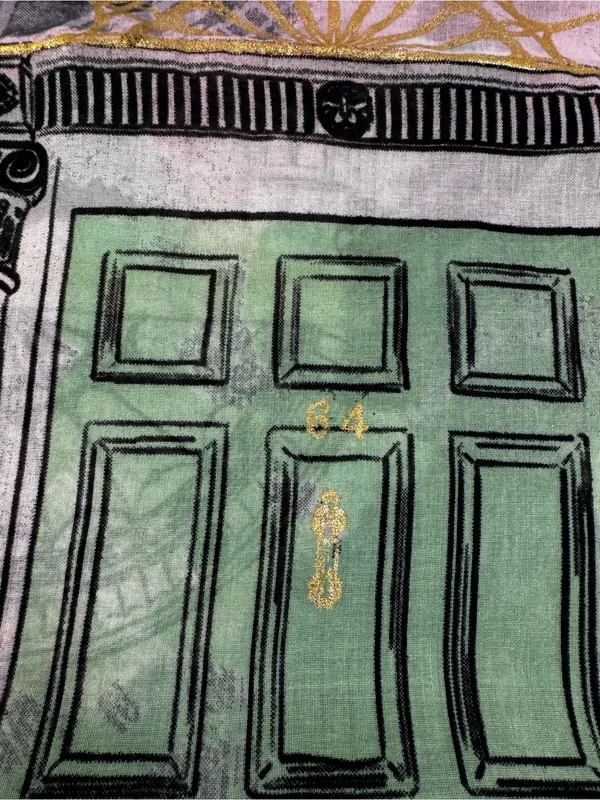 Patrick Francus Graphic Architectural Print Scarf in Black, Gray, Gold, Mint - Image 3