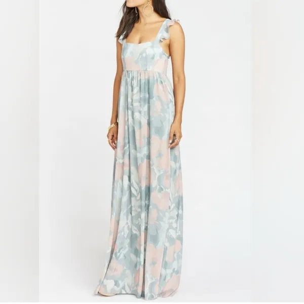 Show Me Your Mumu Reese Ruffle Sage I Do Floral June Maxi Dress SMALL - Image 3