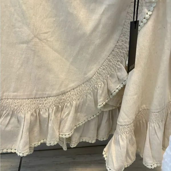NWT Greylin Cream white wrap tie mini skirt w/Pom trim & ruffle hem size XS - Image 5