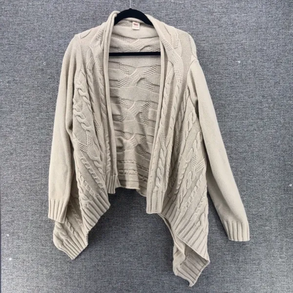April Cornell Open Cardigan Medium Cream Wool Waterfall Wool Blend Cable Knit - Image 14