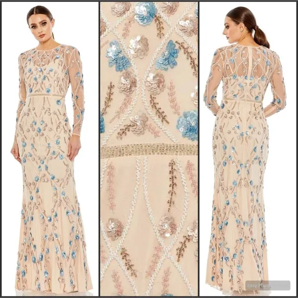 MAC DUGGAL 93772 Cream Floral Embellished Long Sleeve Gown Dress Size 4 - Image 2