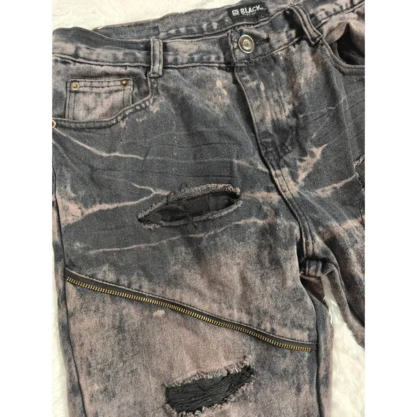 Mens Black Premium Skinny Jeans Black Pink Size 32x32 - Image 2