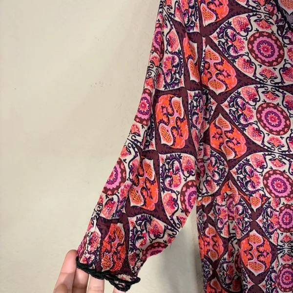 Natural Life Pink Red Floral Paisley Boho Tunic Dress Sz S Boho Cottagecore Cute - Image 3