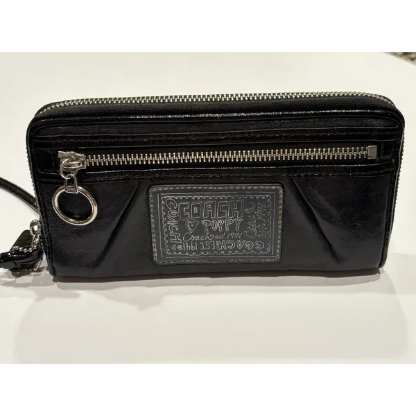 Coach Poppy Black Patent Zip-Around Wallet Wristlet featuring - Image 2