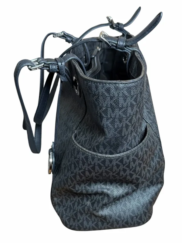 Michael Kors Jet Set EW Signature Tote Bag Black & Grey MK Logo Shoulder Purse - Image 5