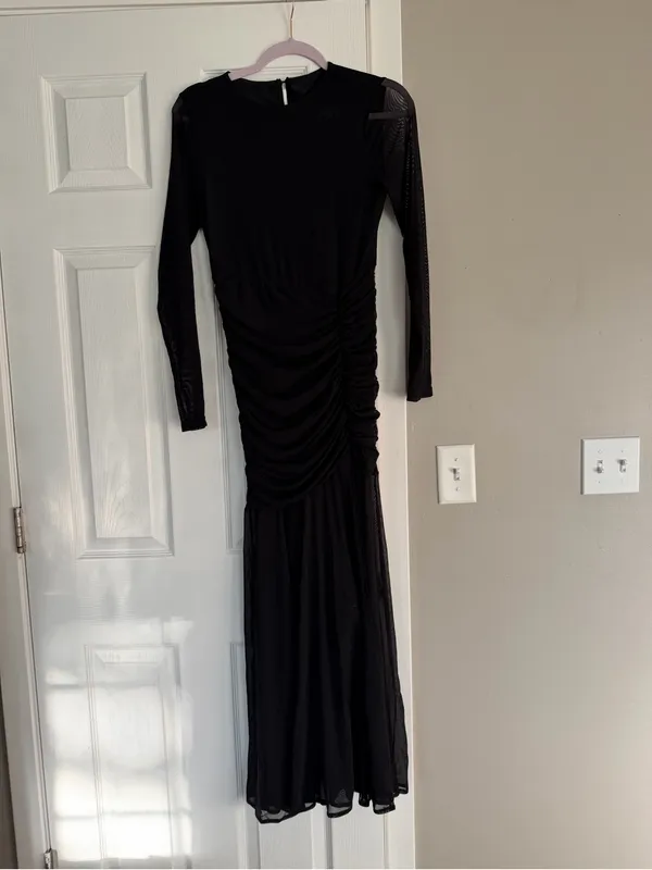 Black Bodycon Ruffle Sheer Sleeve Long Maxi Dress Event Date Night - Image 6