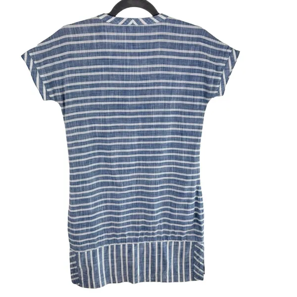 Athleta Blue Striped Barbados 100% Cotton Lined Short Sleeve Mini Dress Size XXS - Image 4