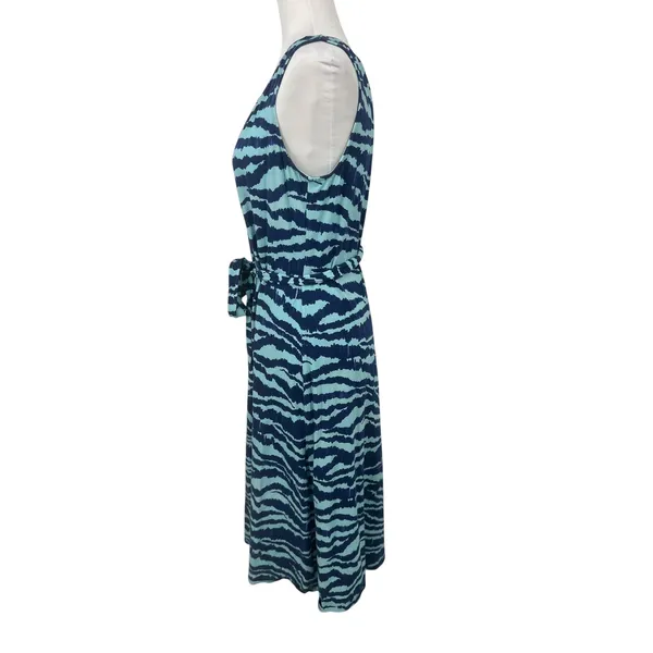 Lands' End Womens M 10-12 Blue Zebra Print‎ Sleeveless Belted Knit Midi Dress - Image 2