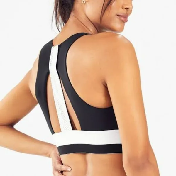 Fabletics Jane Medium Impmact Sports Bra Black White SMALL NWT Hidden Pocket - Image 2