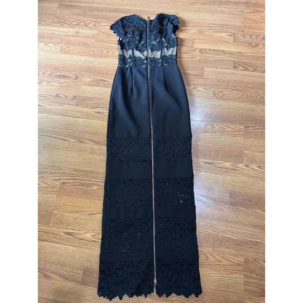 Bronx & Banco Black Lace Maxi Dress Cap Sleeve Formal Cocktail Size S - Image 12
