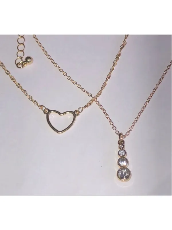 Jasmine Lane Gold Tone Dainty Heart and CZ Rhinestone Drop Necklace Set - Image 6