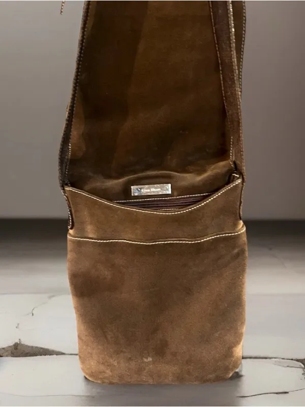 Cole Haan Suede and Leather Slim Crossbody Messenger Bag BOHO Equestrian Vintage - Image 4