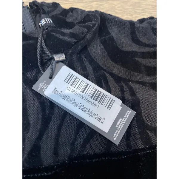 PrettyLittleThing Dress Size 8 Black Flocked Zebra Mesh Bodycon New With Tag - Image 6