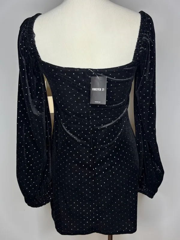 Forever 21 - Black Knit Long Sleeve Dress with Silver Studded Accents - Image 4