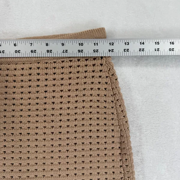 Reformation XS‎ Tan Organic Cotton Open Knit Crochet Midi Skirt Pointelle Camel - Image 3