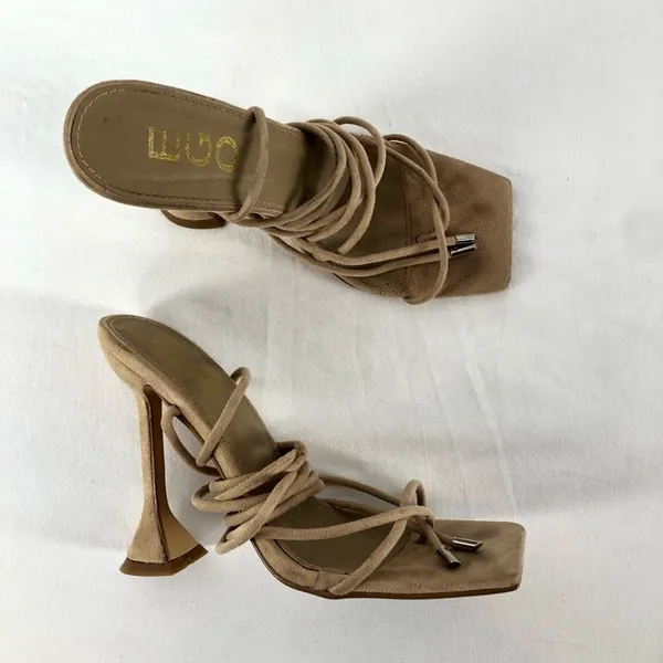 Ego Fiat Faux Leather Lace Up Square‎ Toe Sculptured Heel in Nude Size 7 - Image 4