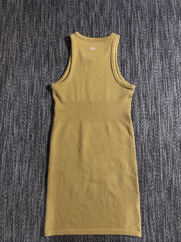 Alo Yoga Seamless Ribbed Warm Nights Mini Dress Olive Branch Size Small - Image 2