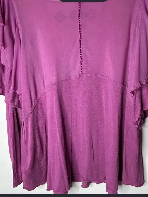 Free People La Cienega Wisteria Mauve Embroidered Sheer Inset Blouse Size L - Image 7