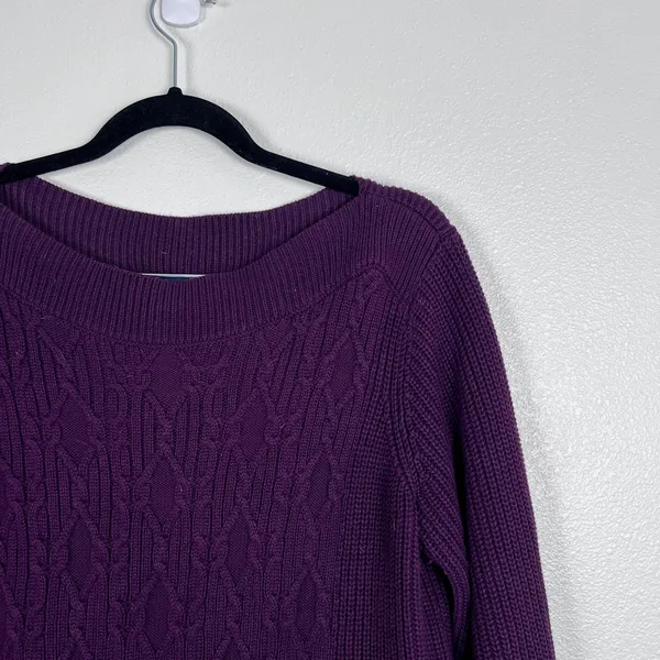 Tommy Hilfiger Womens Boat Neck Cable Knit Sweater‎ Purple Plum Sz M - Image 2