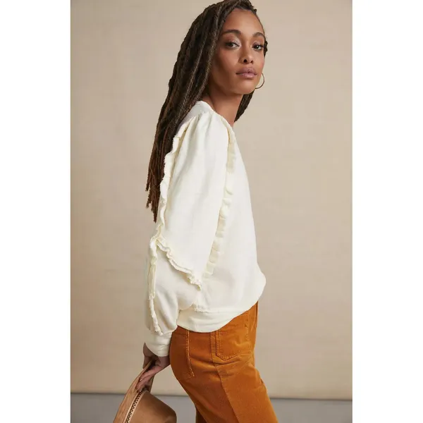 Pilcro Elsa Ruffled Top Women M Off-White Excellent Ruffle Sleeve Slub Knit - Image 10