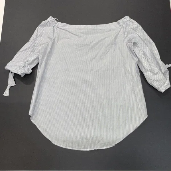 Babaton‎ Aritzia Cold Shoulder Blue Stripe Preppy Quiet Luxury Designer Blouse M - Image 13
